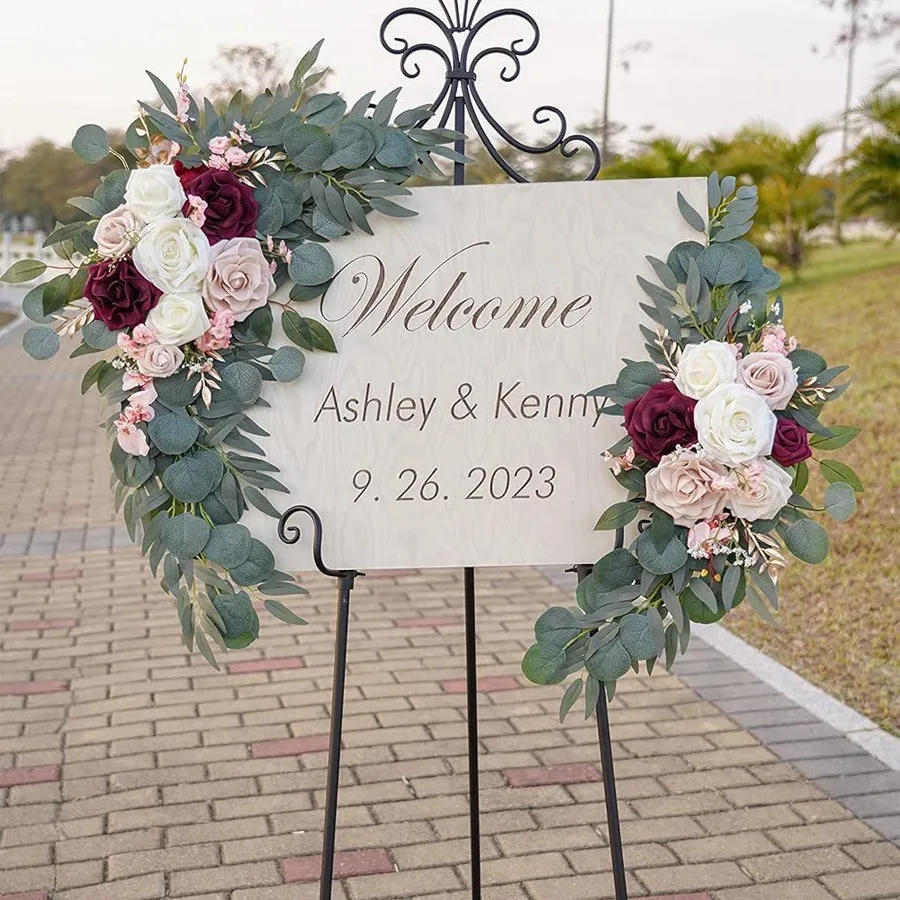 시니어 사인 Flower White & Burgundy